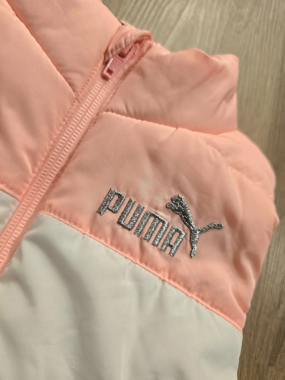 Puma Girls Colorblock Puffer Vest Pink Blue White Quilted Full Zip Size XS 4/5